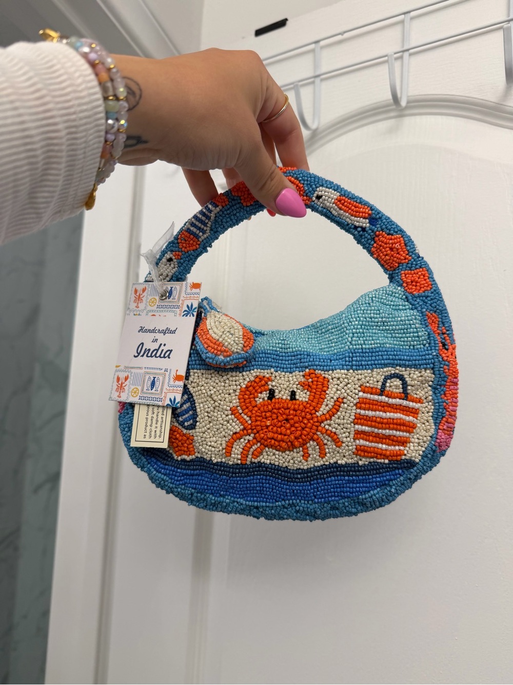 TJ Maxx Beaded Crab Handbag in Blue & Orange